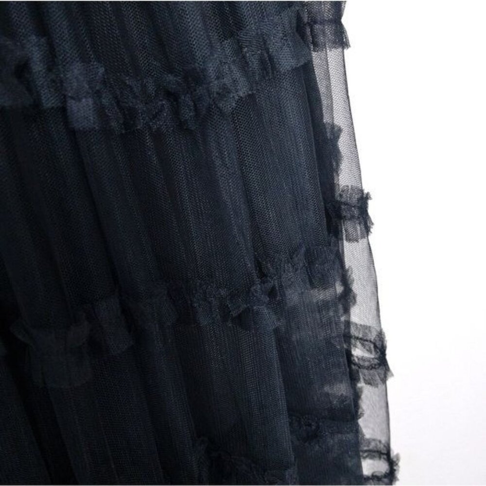 NWT Sau Lee Camille Tulle Ruffle Gown 4 Black Sheer Tiered Bustier Aline - Picture 8 of 14